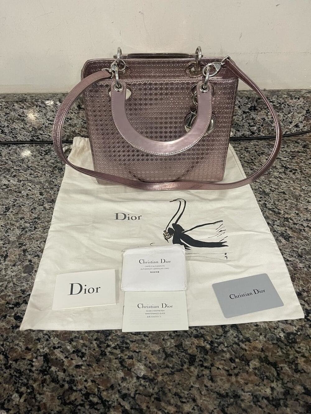 Christian Dior Cannage Lady Dior Medium Metallic Pink Shoulder Bag SPB-JB 342775